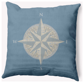 18x18" Compass Nautical Decorative Indoor Pillow, Dusty Smoke