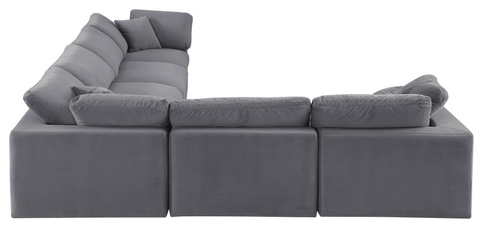 Comfy Upholstered L-Shaped Modular Sectional, Grey, 6-Piece: 3 Armless Chair, 3 Corner Chair, Velvet
