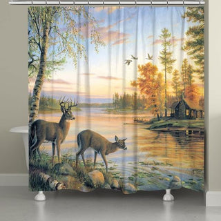 Deer on Sunet Lake Shower Curtain