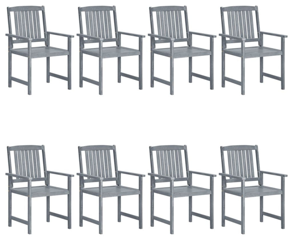 vidaXL 8x Solid Acacia Wood Patio Chairs with Cushions Gray Garden Seating