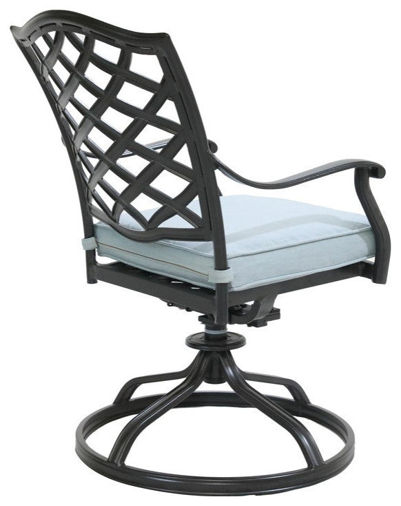 Venice Aluminum Dining Swivel Chair With Cushion, Set of 2, Espresso Brown/Light Blue