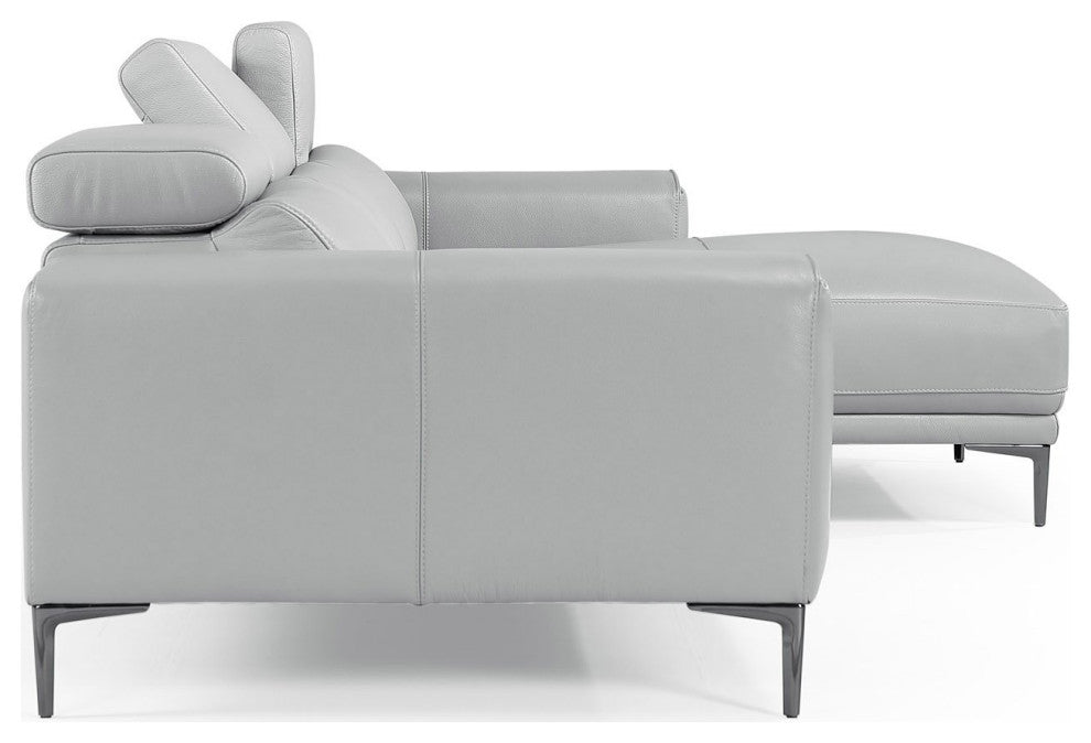 Rousso Grey Leather Sectional with Ratcheting Headrests, Right Chaise