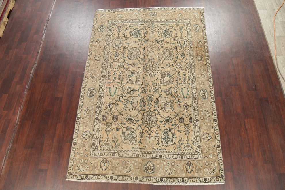 Consigned, Vintage Faded Persian Traditional Handmade Area Rug, Beige, 6x10