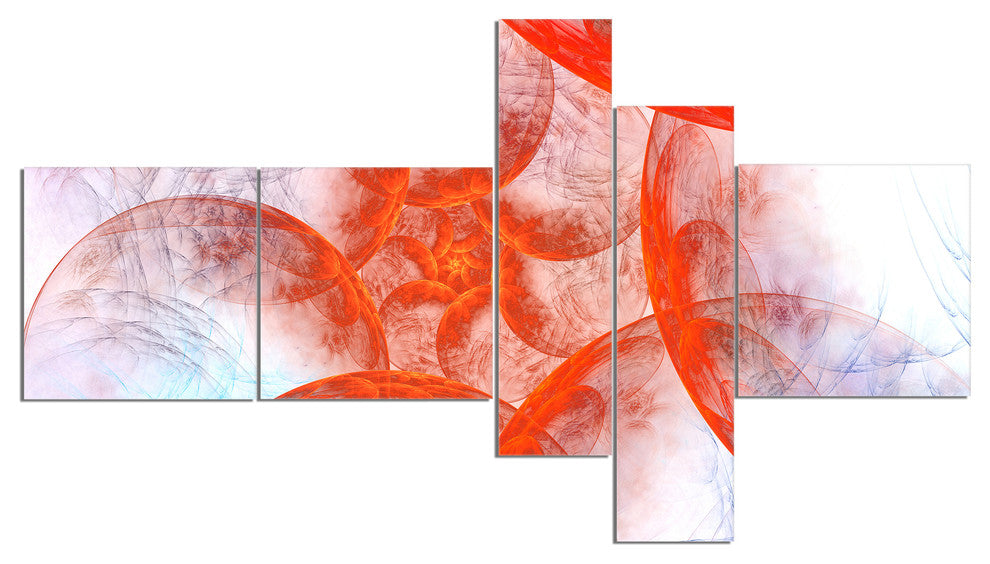 Large Red Fractal Circles, Floral Canvas Art Print, 60"x32", 5 panels