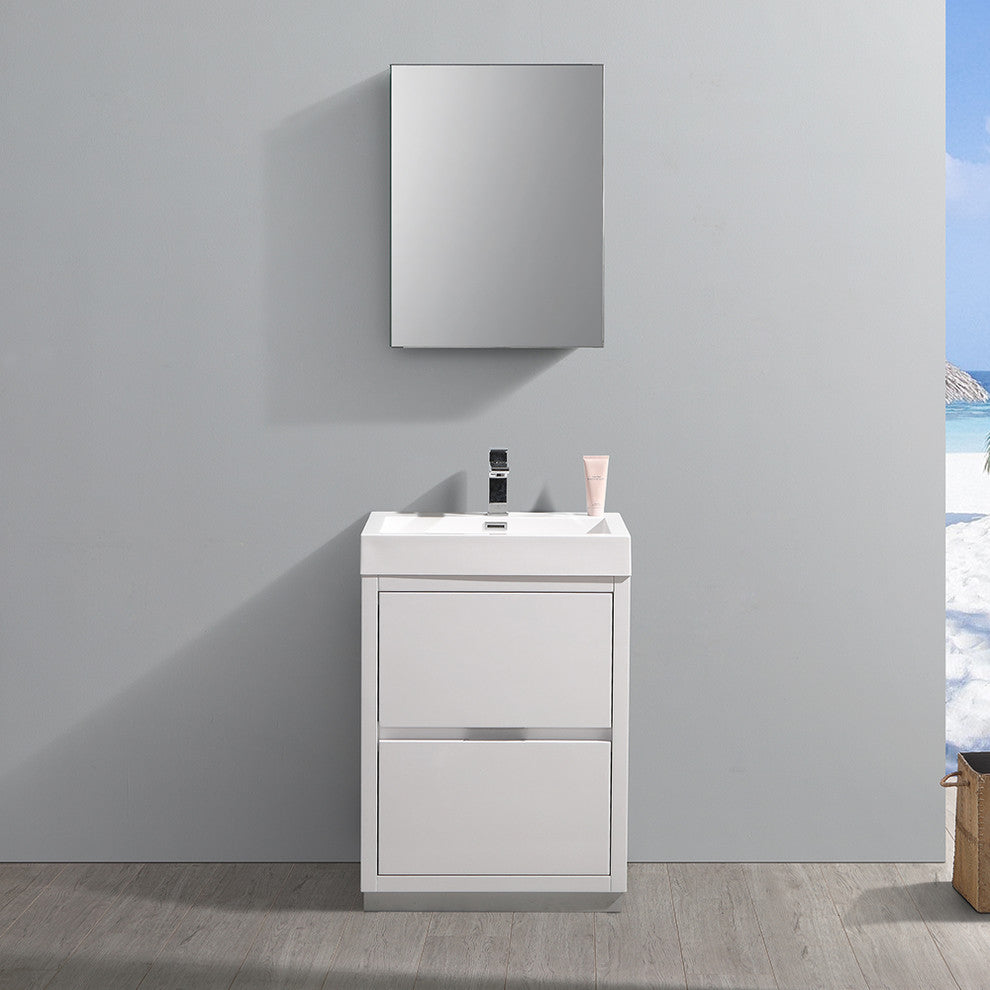 Valencia 24" Glossy White Free Standing Vanity Set, Cabinet, Faucet FFT3111CH