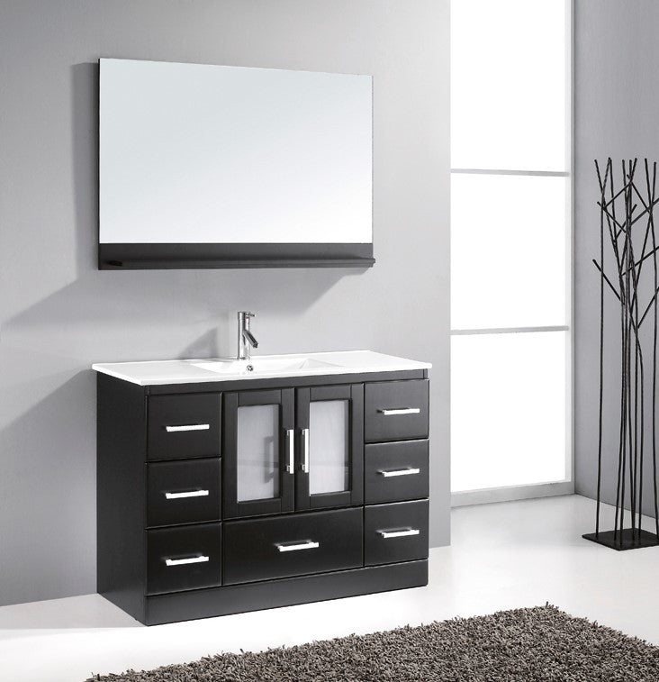 Zola 48" Single Bathroom Vanity Set, Espresso, White Ceramic Countertop