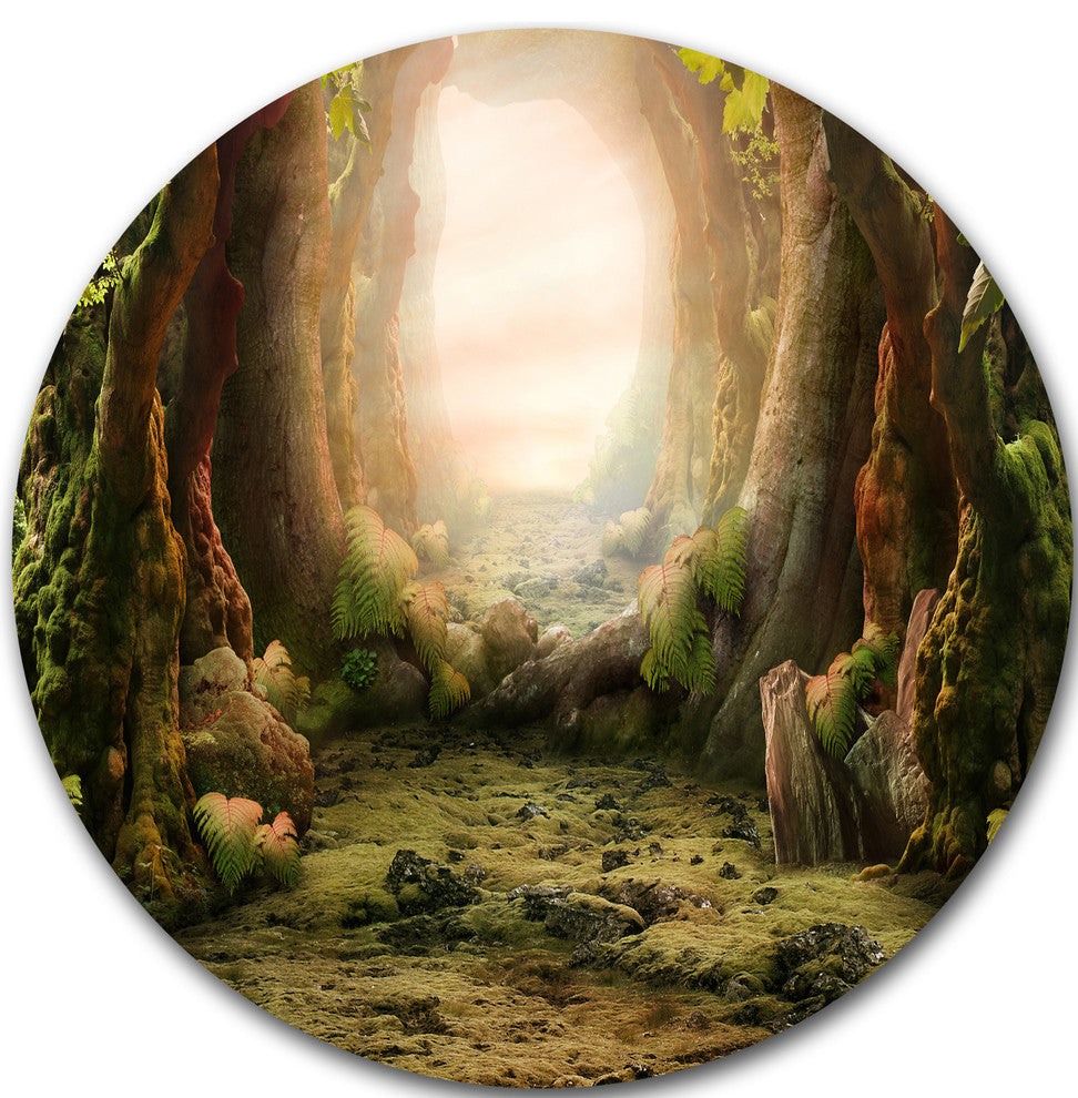 Romantic Green Forest View, Landscape Photo Round Metal Wall Art, 11"