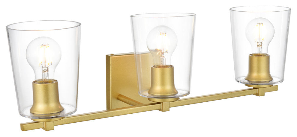 3 Light Brass And Clear Bath Sconce