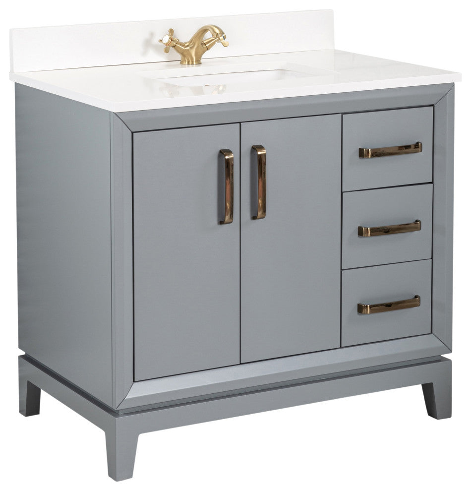 Fabia Collection 36" Bathroom Vanity With Sink, Mirror, Countertop, Dark Gray