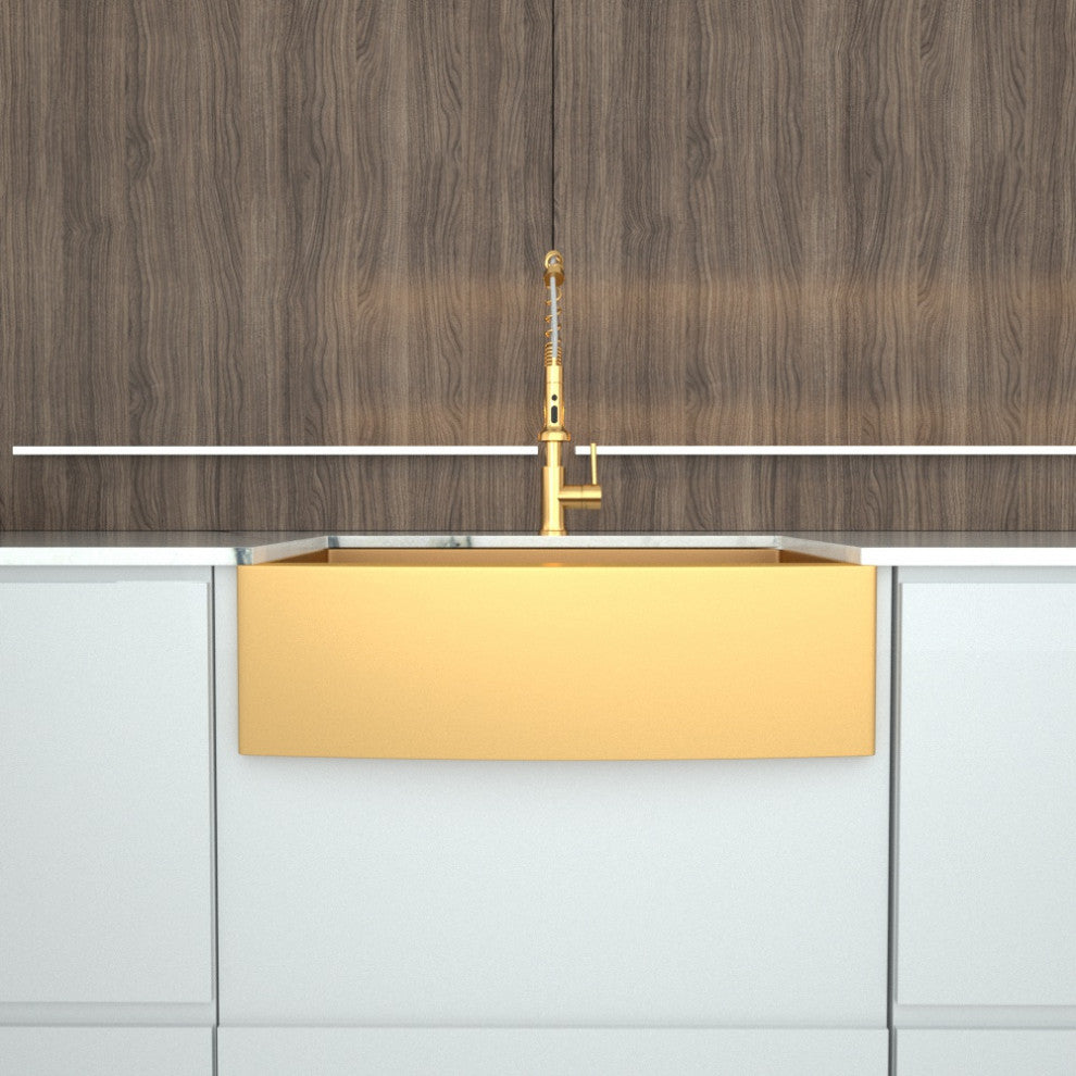 30" x 21" Gold Stainless Steel Single Bowl Farmhouse Apron Kitchen Sink