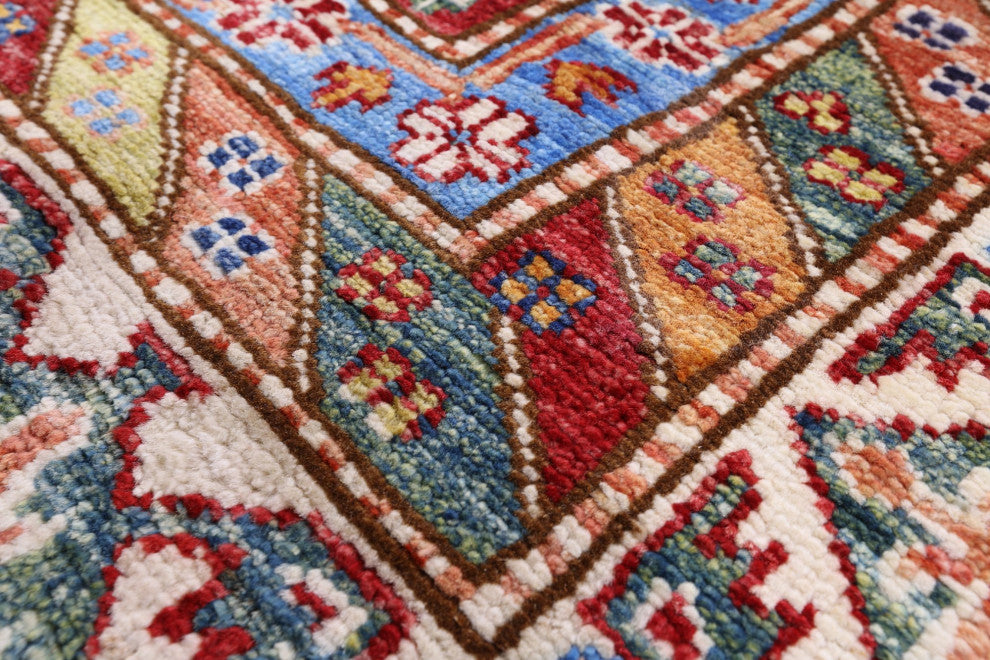 Super Kazak Geometric Handmade Wool Rug 9' 5" X 12' 9" Q9522
