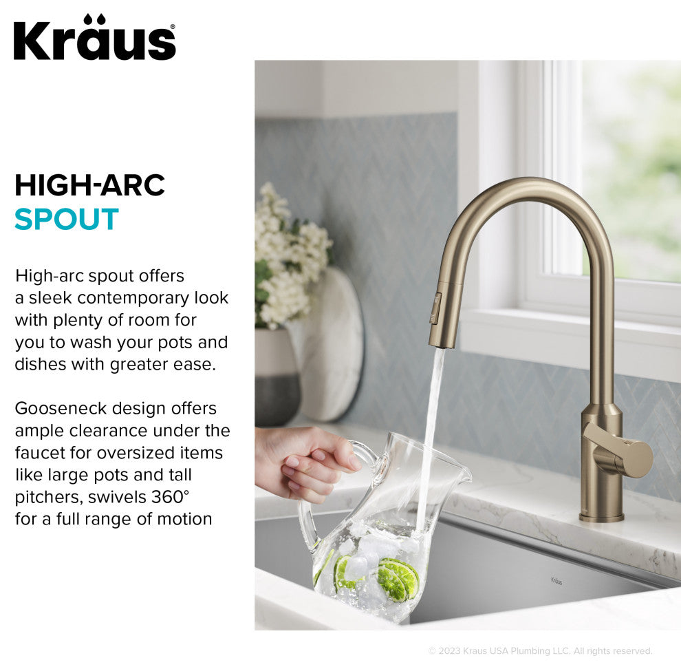 Oletto Touchless Sensor Pulldown Single Handle Kitchen Faucet, Spot Free Antique Champagne Bronze