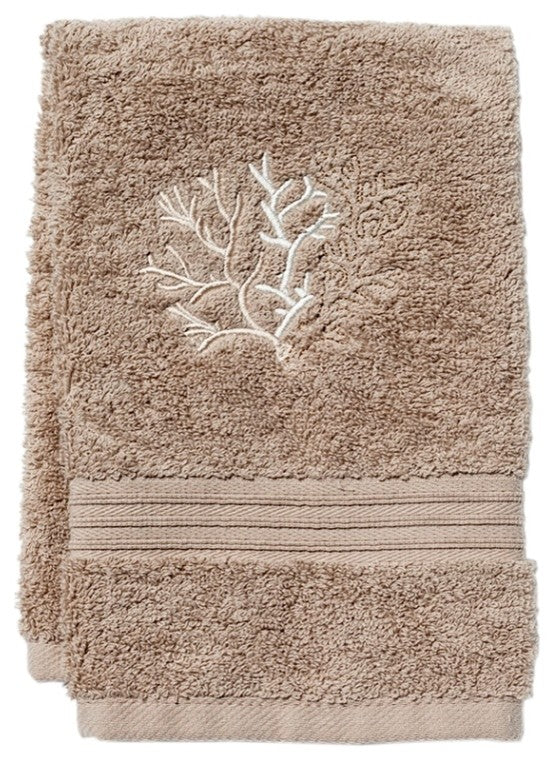 Taupe Terry Guest Towel, Coral, Beige
