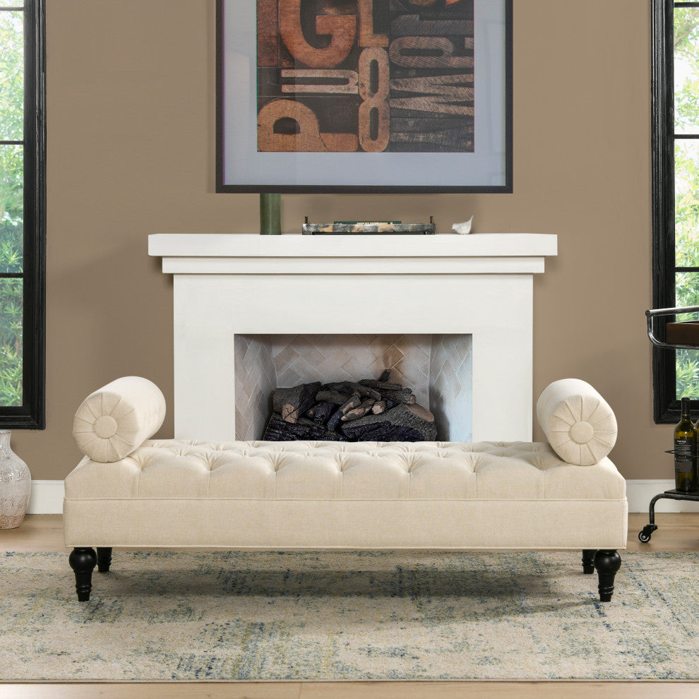 Lewis 60" Tufted Bolster Arm Entryway Bench, Sky Neutral Beige Polyester