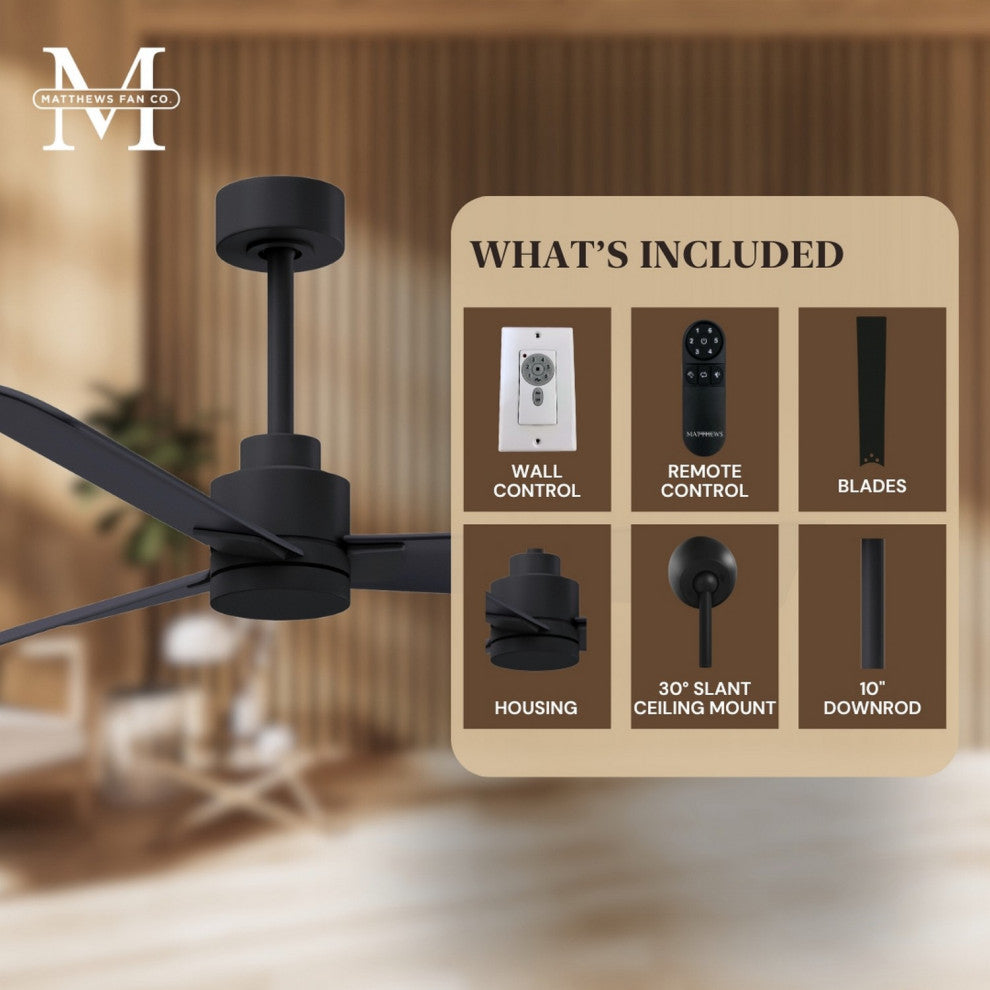 Alessandra Ceiling Fan, Matte Black, 42", Matte Black Blades, No Light Kit