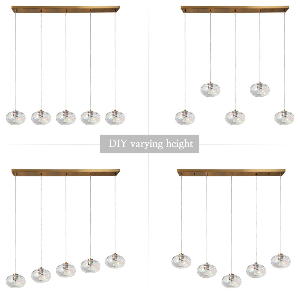 LNC Chrysaorican 5-Light 52.4" Modern Iridescent Globe Glass Island Light, Brass