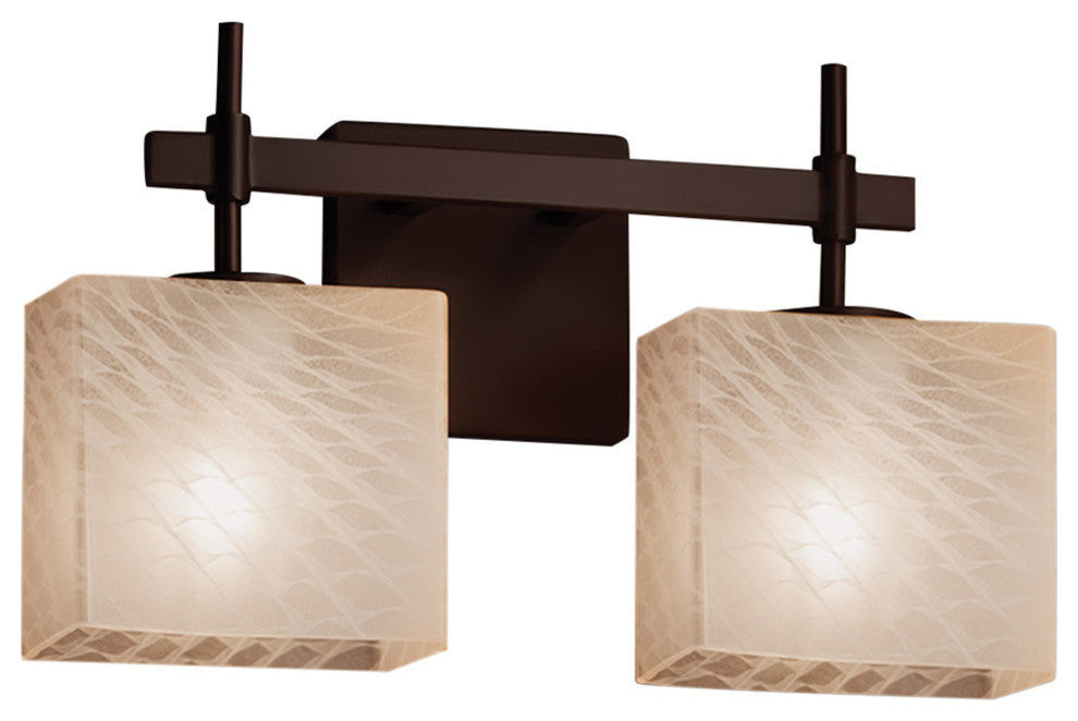 Fusion Union 2-Light Bath Bar, Rectangle, Dark Bronze, Weave Shade