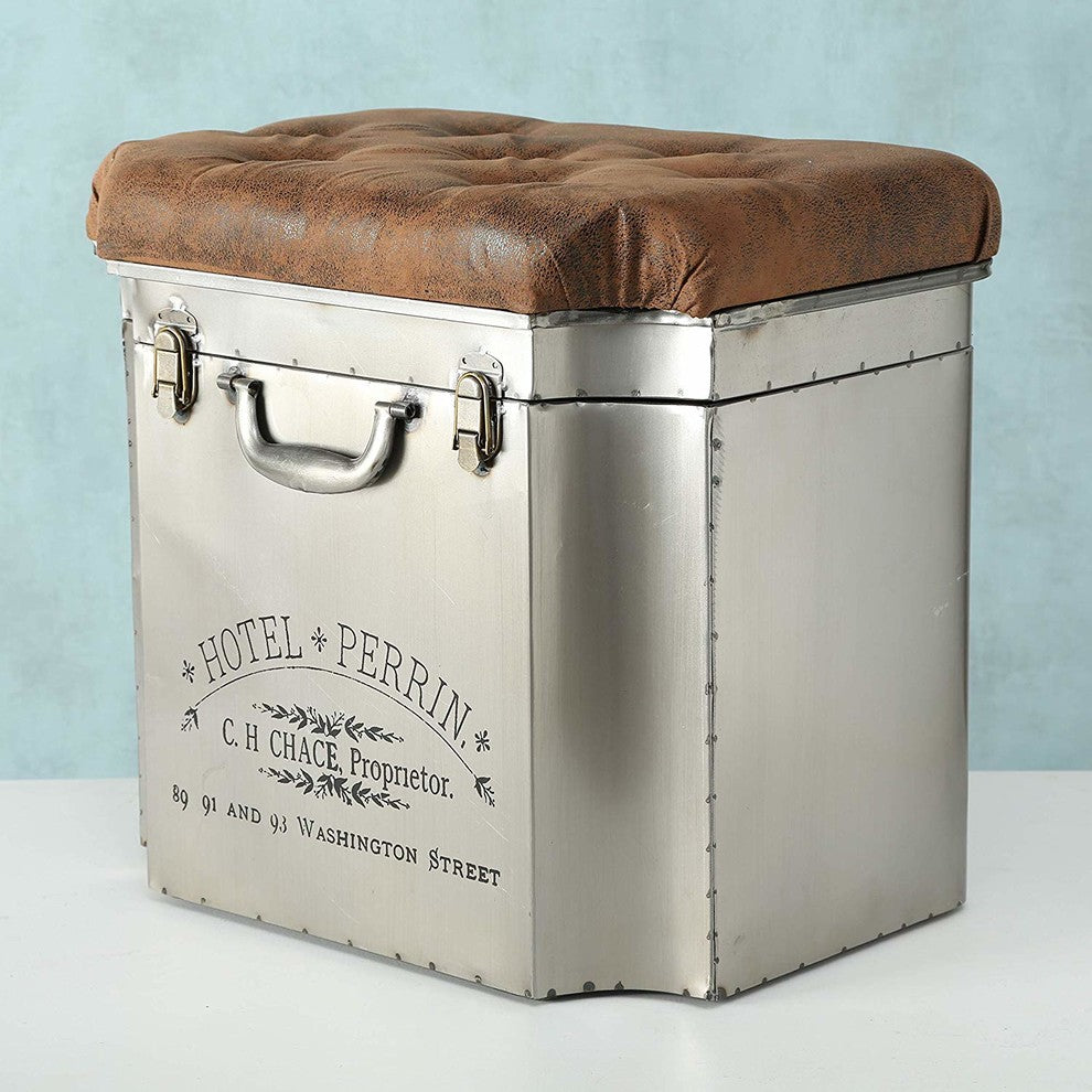 Turfted Traveler Steamer Trunk, Storage Ottoman