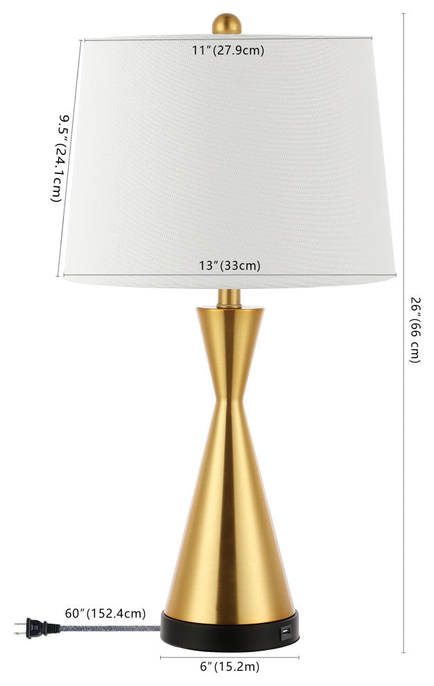Colton 26" French Country Iron Table Lamp, USB Charging, Set of 2, Gold