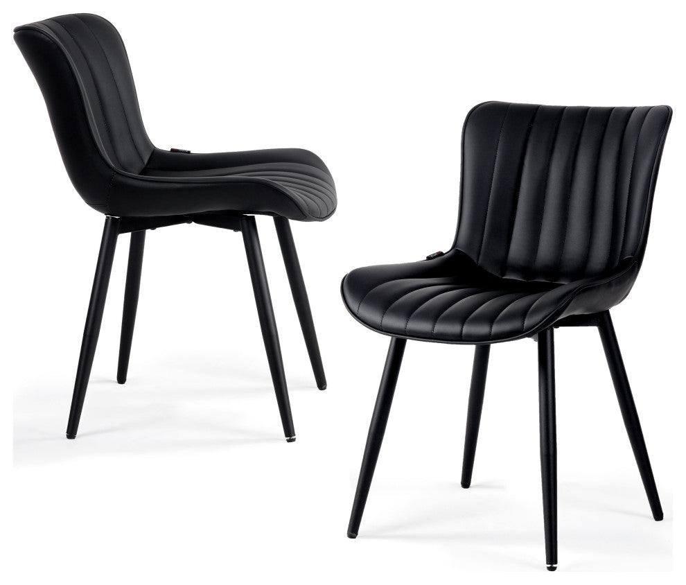 Younike Dining Chair Set of 2, Liner Pattern Faux Leather, Black