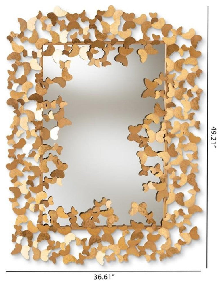 Idalia Modern Contemporary Antique Gold Finished Butterfly Accent Wall Mirror