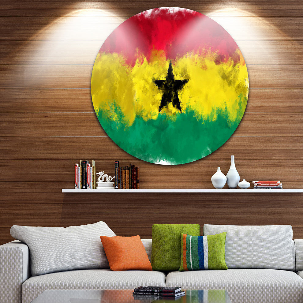 Ghana Flag Illustration, Flag Painting Large Disc Metal Wall Art, 36"