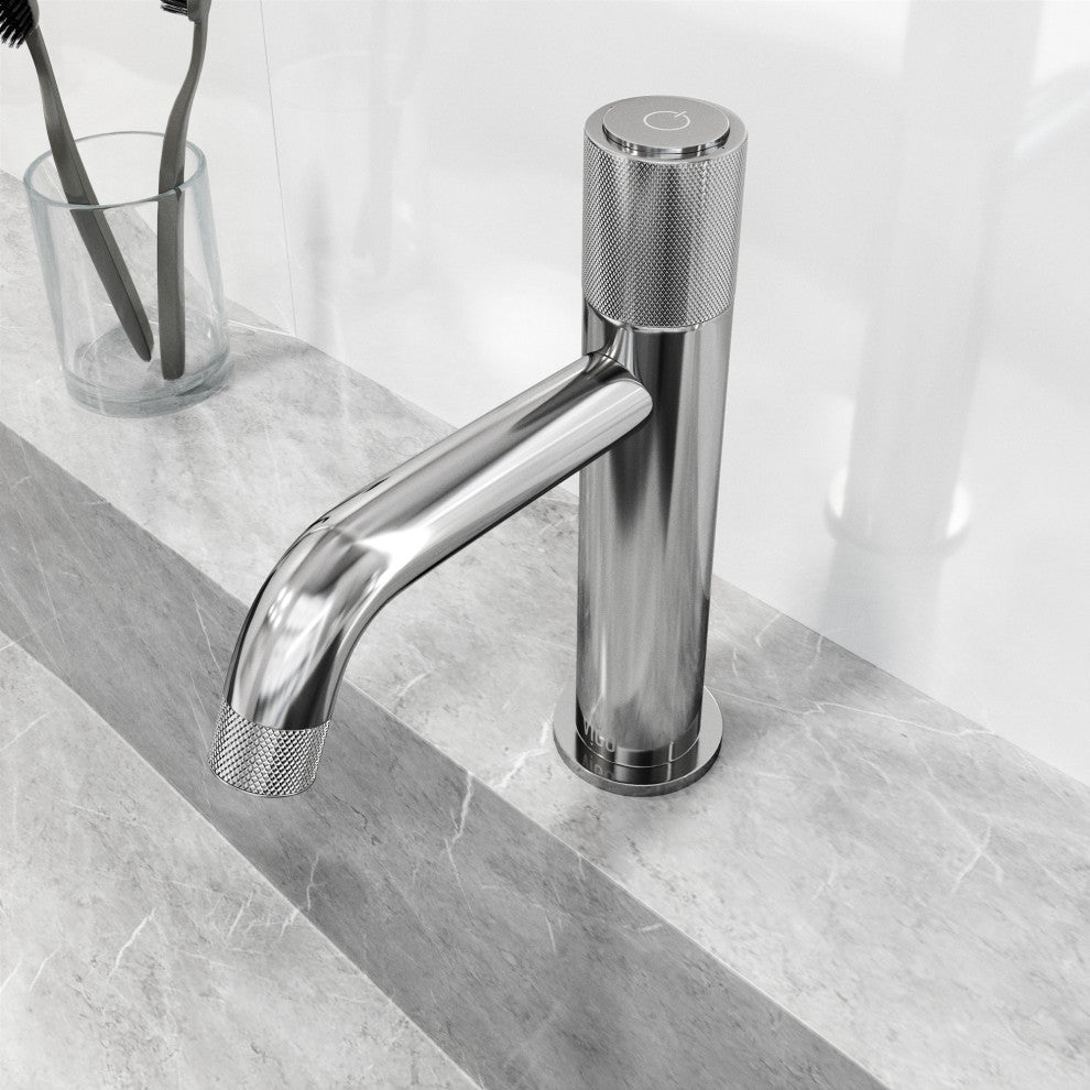 VIGO Apollo 8" H Button Operated Single Hole Bathroom Faucet, Chrome, Without Extras
