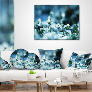 White Flowers On Blue Background Floral Throw Pillow, 18"x18"