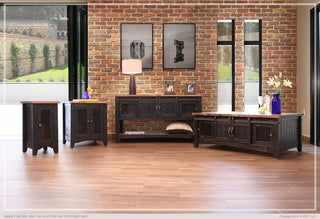 Greenview Black Solid Pine Wood End Table, 2 Mash Doors