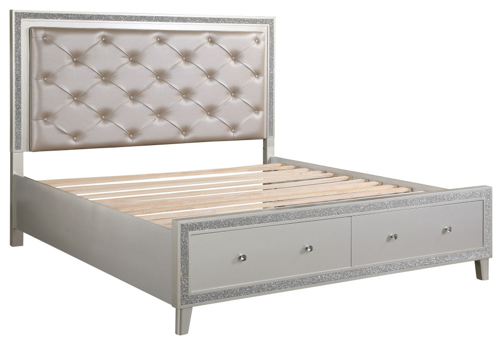ACME Sliverfluff Eastern King Bed With Storage, PU and Champagne