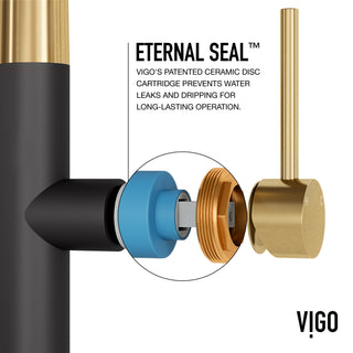 VIGO Greenwich 18" H Single Handle Pull-Down Sprayer Kitchen Faucet, Matte Brushed Gold/Matte Black, No Sensor, Without Extras