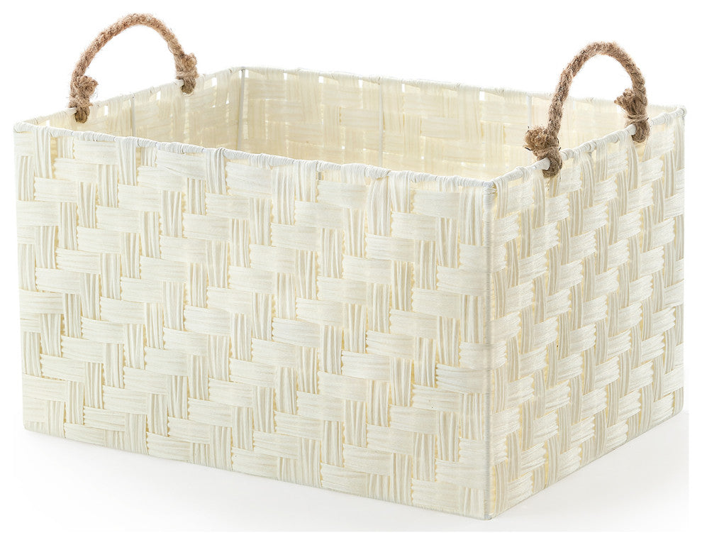 Nautica 3-Piece Set Rectangle Storage Bins with Rope Handles, White