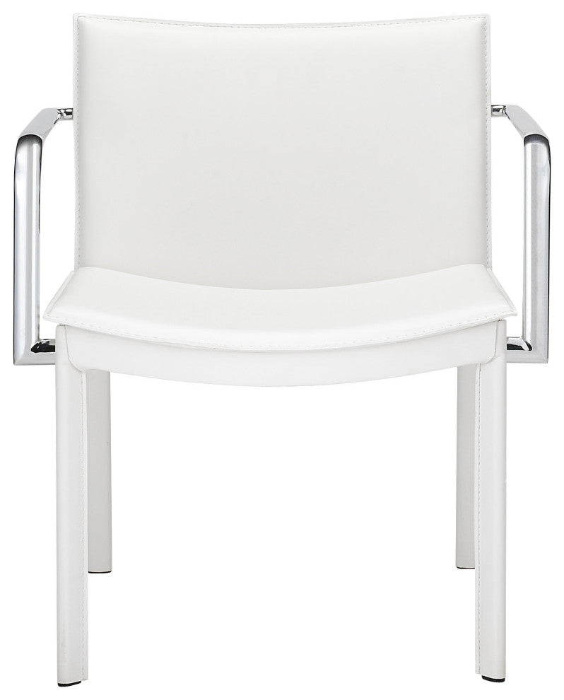Set of Two Chrome White Faux Leather Armchairs