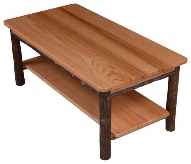 Hickory Solid Wood Coffee Table with Shelf, Natural Finish