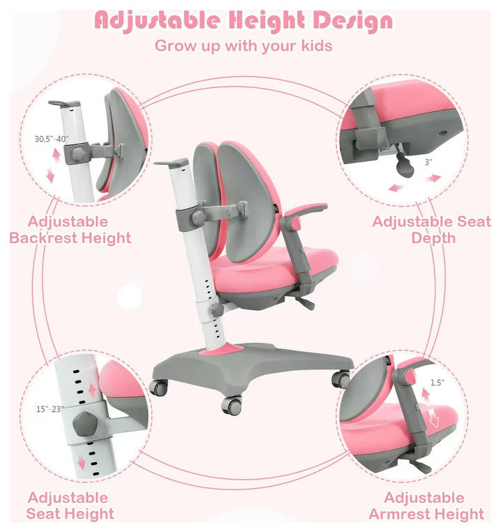 Ergonomic Office Chair, Unique Design With Padded Seat & Double Backrests, Pink