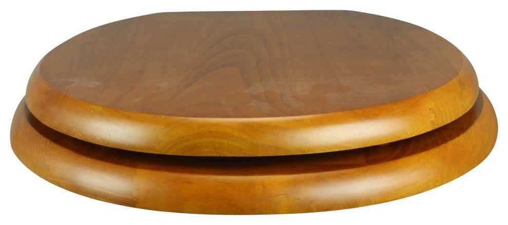 Round Toilet Seat Hardwood Golden Oak Brass Hinge Set of 2