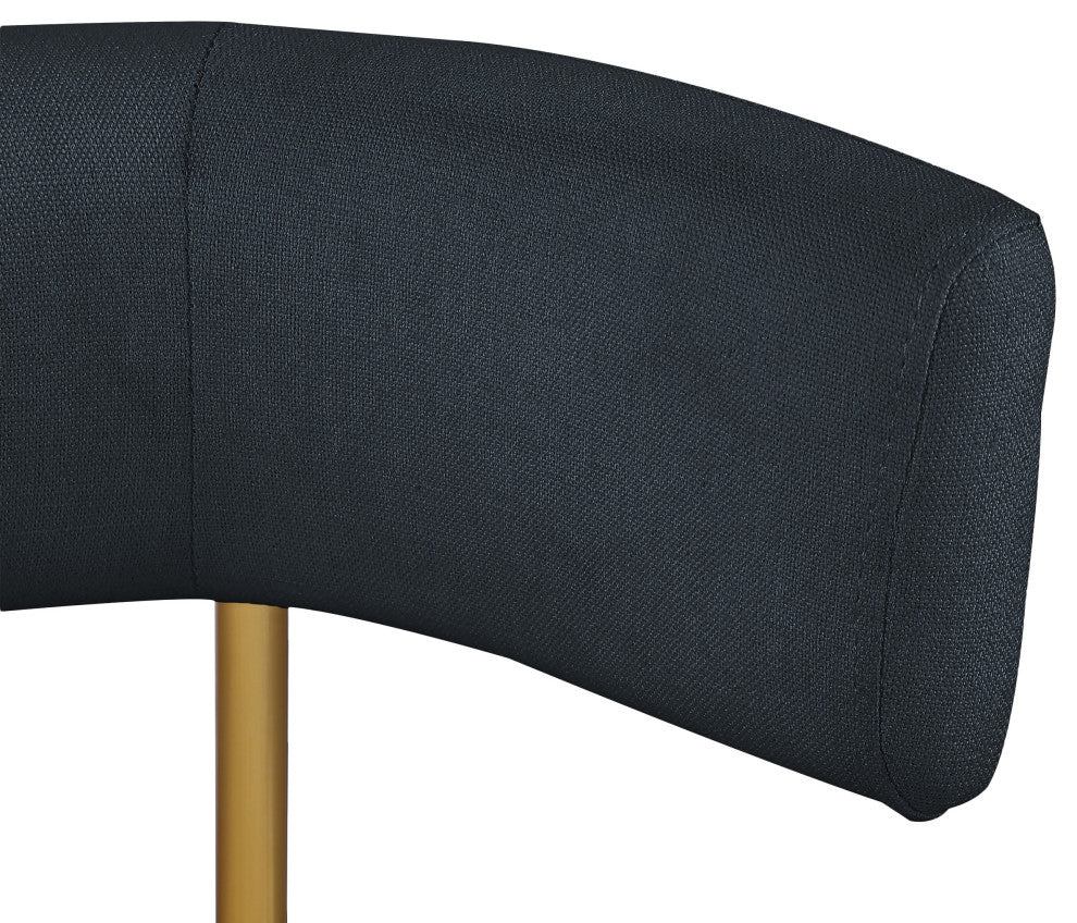 Rivage Durable Linen Textured Fabric Dining Chair, Set of 2, Navy, Brushed Gold Finish