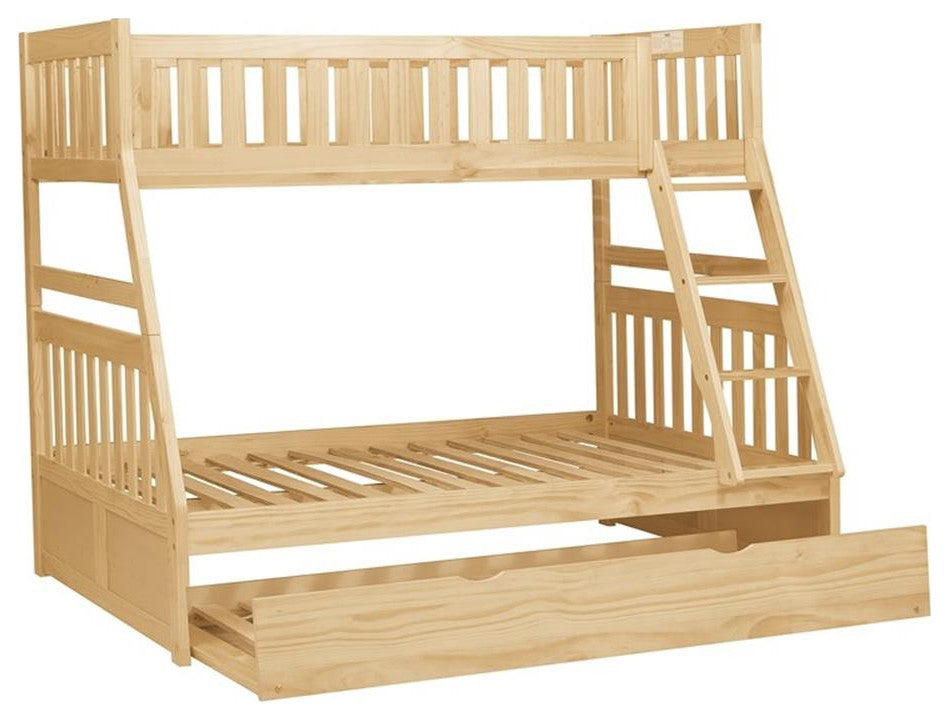 Lexicon Bartly Pine Wood Twin/Full Bunk Bed with Twin Trundle in Natural Pine