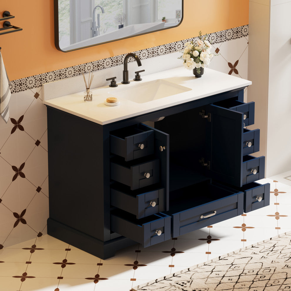 48" Freestanding Bathroom Vanity with White Cultured Marble Top in White
