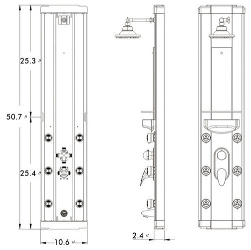 Blue Ocean 52"? Aluminum SPA33D Shower Panel Tower with Rainfall Shower Head