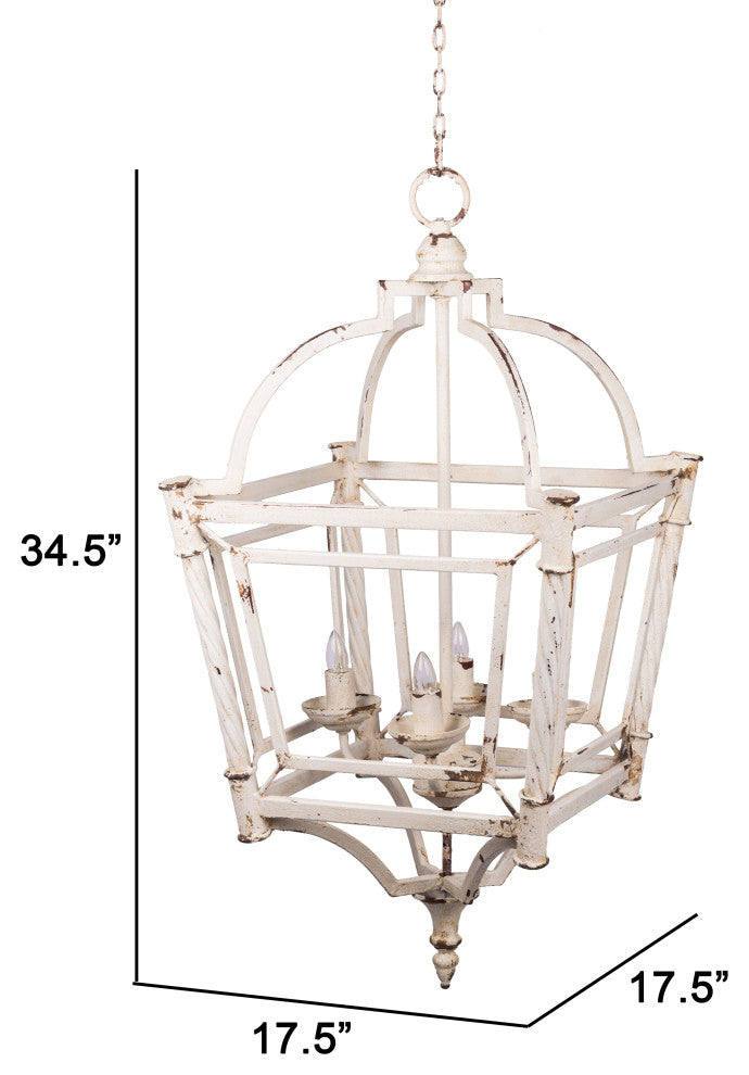 Benzara BM285215 Chandelier, Birdcage Design Iron, Farmhouse Weathered White