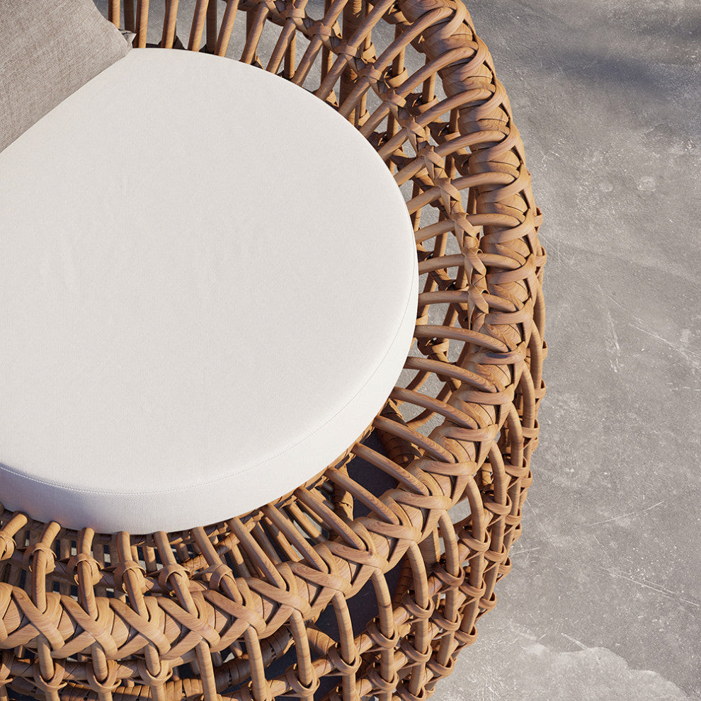 Austen Rattan Outdoor Barrel Chair Nest Shape Sidechair with Cushion in Brown