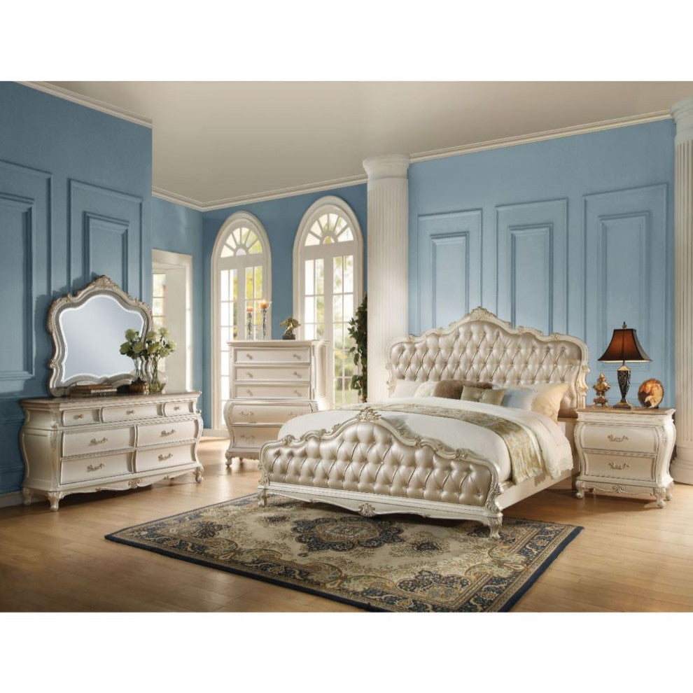 Ophelia Ornamental Baroque Standard Bed, Rose Gold Pearl White, California King