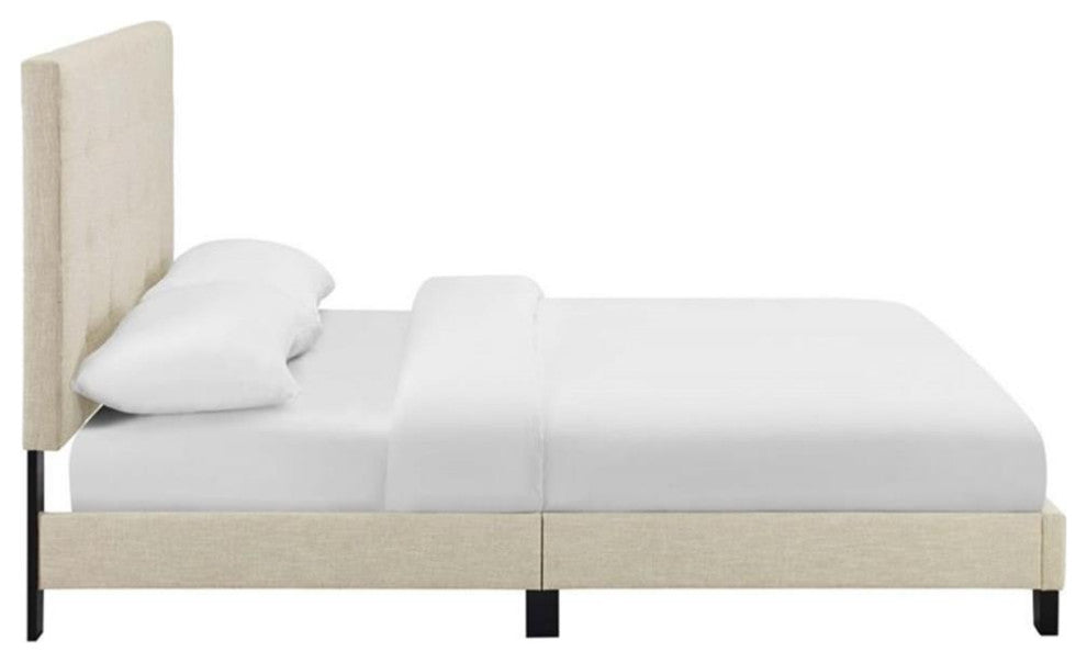Modway Melanie Full Tufted Button Upholstered Fabric Platform Bed in Beige