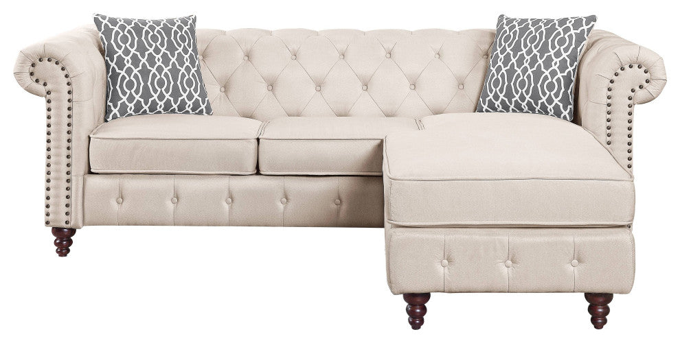 Waldina Reversible Sectional Sofa, Beige Fabric