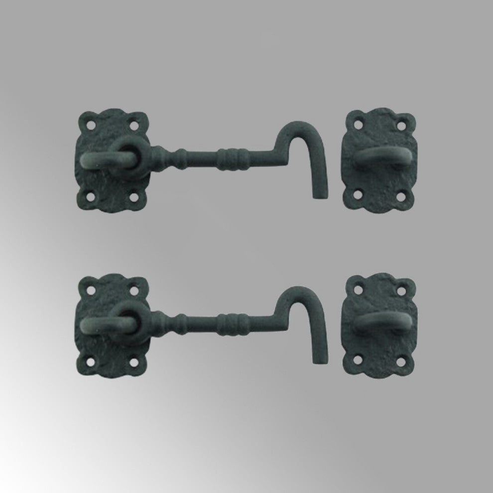 Renovators Supply Wrought Iron Cabin Hook Eye 5.5" Black Door Latches Pack of 2