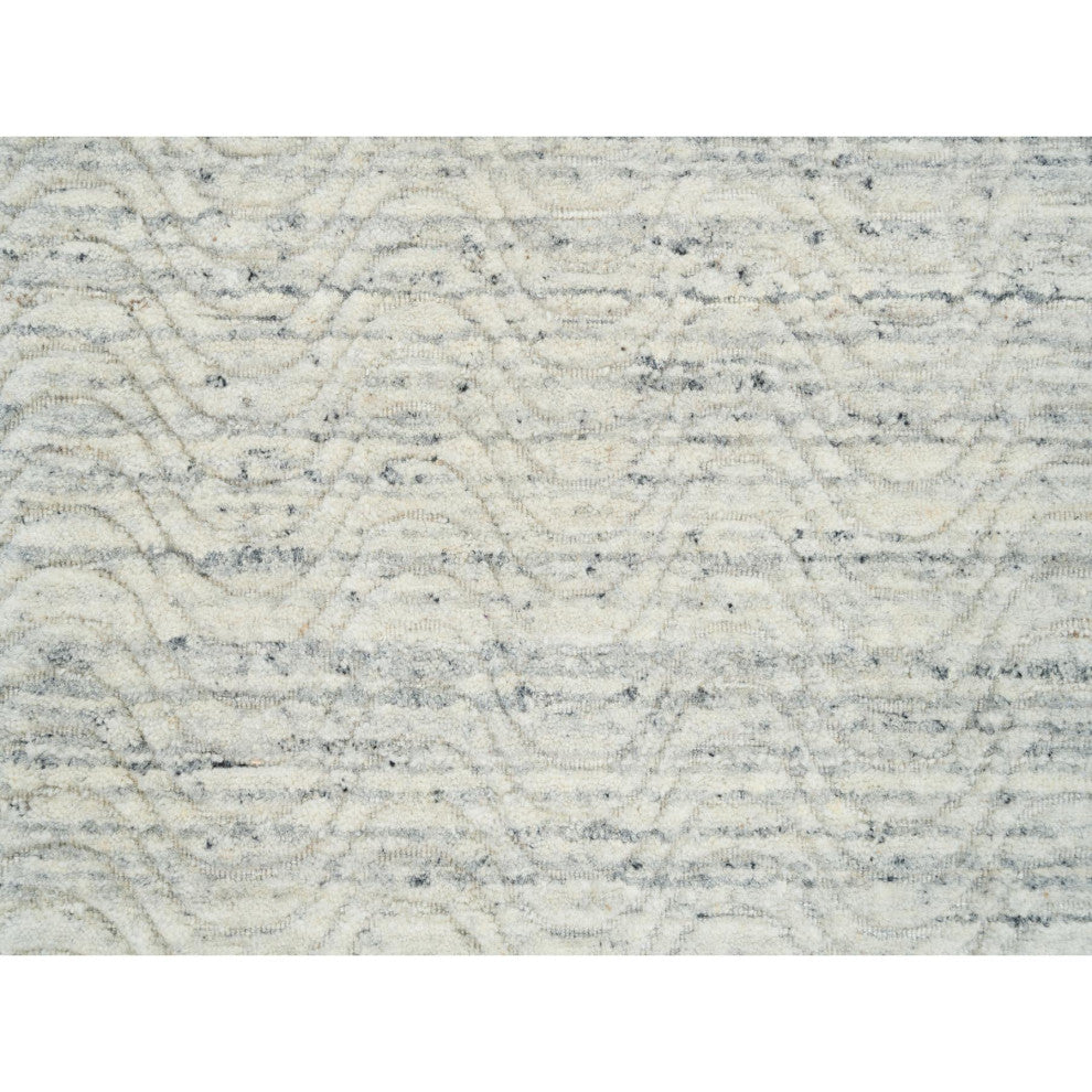 Beige Variegated Textured Modern Design Hand Loomed Wool Runner Rug, 2'5"x12'0"