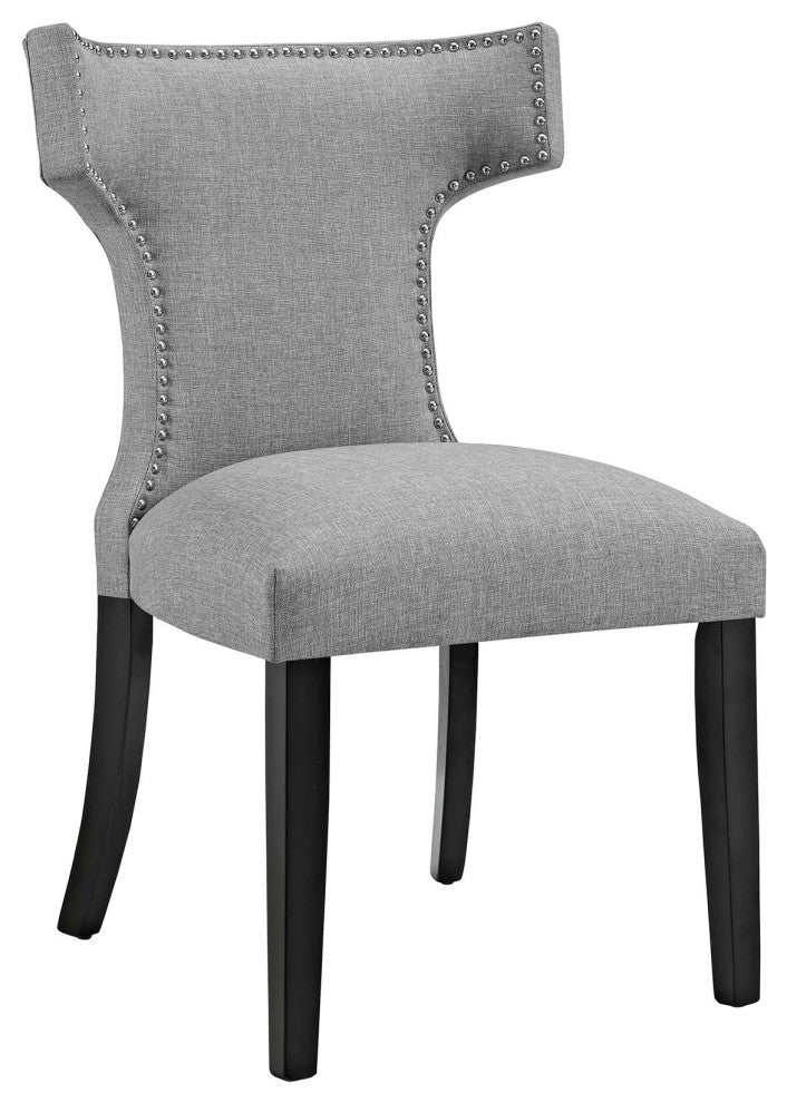 Light Gray Curve Dining Side Chair Fabric Set of 2