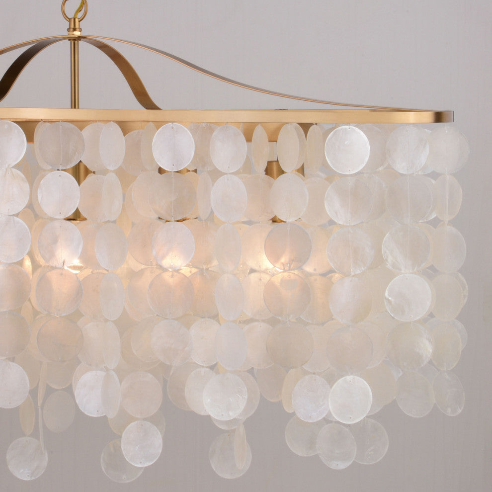 Elsa Capiz Shell 35.75" 5 Light Linear Chandelier Natural Brass