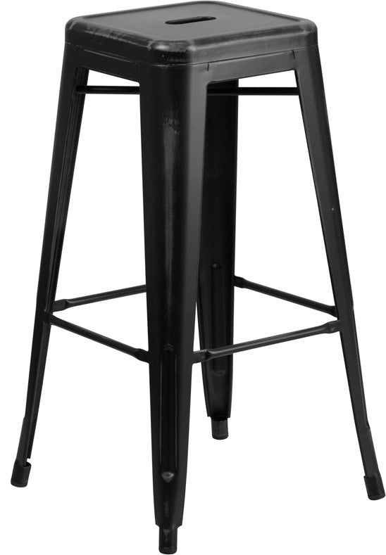 30'' Backless Distressed Metal Indoor Barstool, Black, 17"x17"x30"